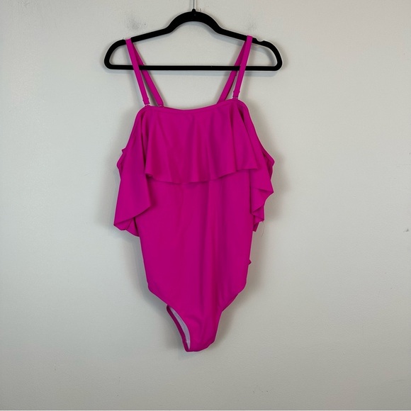 Daci | Hot Pink Cold Shoulder Ruffle One Piece Swimsuit Size XXL NWT - Picture 1 of 6